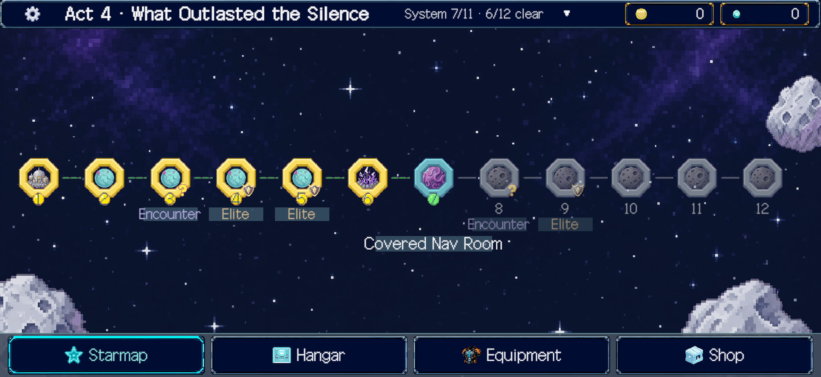 Act 4's linear starmap with encounter, elite, and unexplored nodes